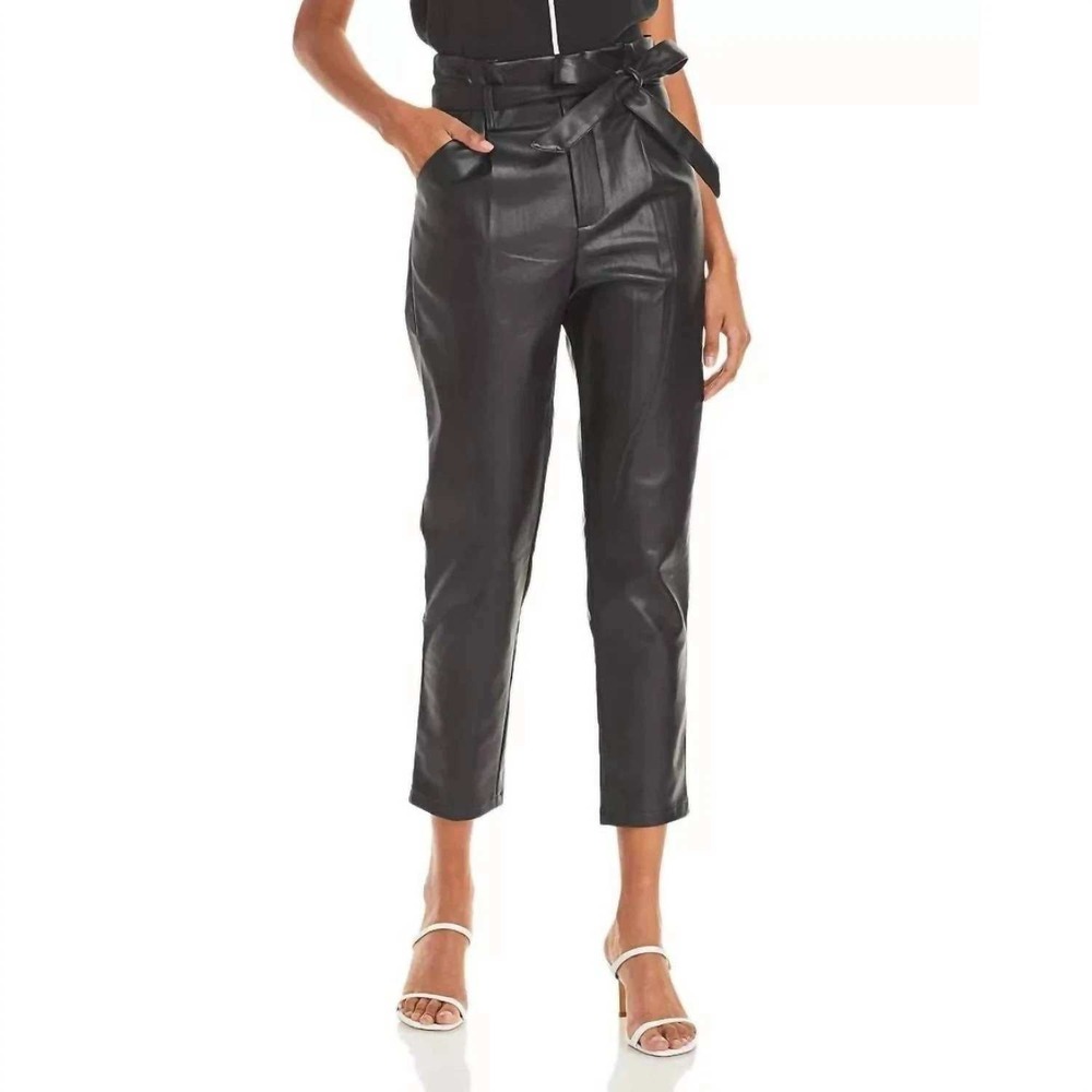 Lucy Paris Alaina Faux Leather Pant Women S Black Paperbag Waist High Rise Tie